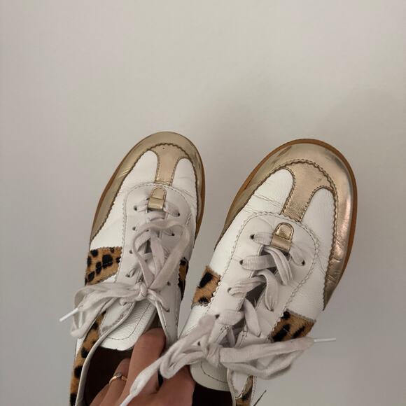 Boden Erin Retro Tennis Sneaker Femme Blanche Leopard - Picture 6 of 7